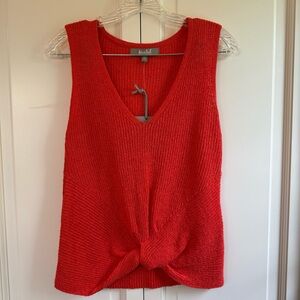 Marled Red/orange Ribbed Knotted Front Tank Top